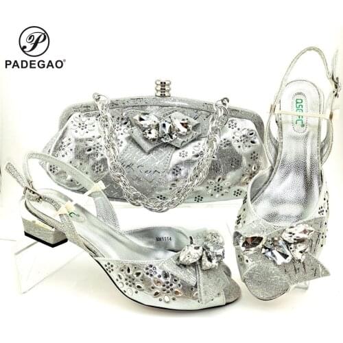 Silver Color Shoes and Bag Sets for Women 2020 New Coming Nigerian Shoes with Matching Bags for Women African Shoes and Bag Set