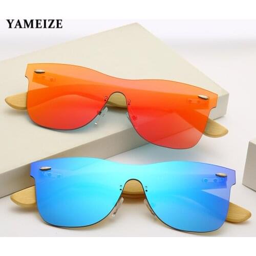 Rimless Sunglasses Men Mirror Lens Wood Legs Sunglasses Brand Design Mens Driving Glasses One Piece Sun Glasses Gafas De Sol