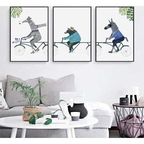 Modern Hanging Canvas Painting, Bear, Horse, Donkey, Riding, Bicycle, Living Room, Home Decor, Animal, Cycling, Wall Art