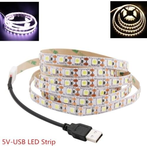 5V USB LED Strip 5050 Cold white/Warm white TV Background Lighting 60LEDs/m USB Clip Connector 30cm/50cm / 1m / 2m Set