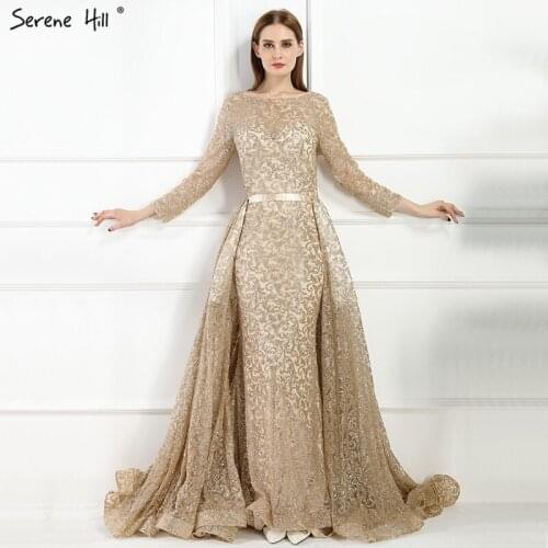 Long Sleeves Gliter with train Evening Gowns 2020 Fashion Mermaid Luxury Evening Dress Serene Hill BLA6112