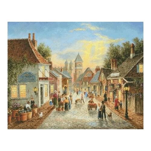 Top Quality 14CT Counted Unprinted Cross Stitch Kits Set Needlework Embroidery Art Lively Market Landscape Home Decor Handmade