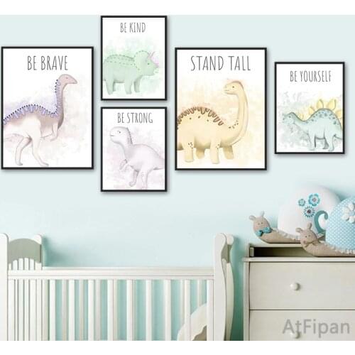 Yrannosaurus Triceratops Pterodactyl Cartoon Wall Art Canvas Painting Nordic Posters and Prints Wall Pictures Kids Room Decor