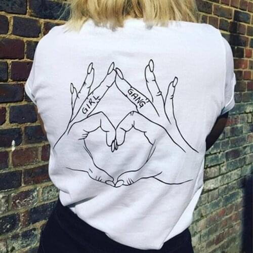 Girl Gang Love Hand Sign Back Printed Feminism T Shirt Women Tumblr Fashion Summer Tops Tee Casual O Neck Cool T Shirts