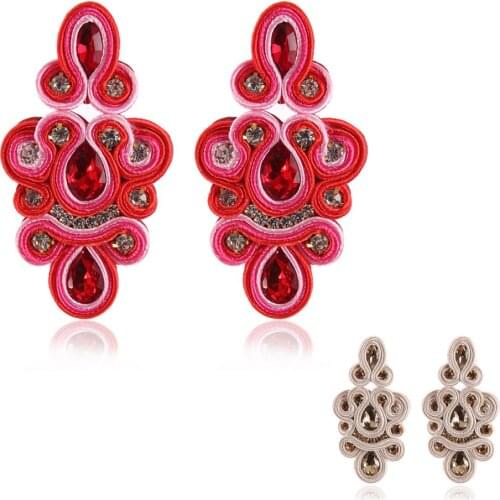 KpacoTa Soutaches jewelry handmade drop Earrings Ethnic style hand embroidered big Hanging Soutache Earring women colorful gift