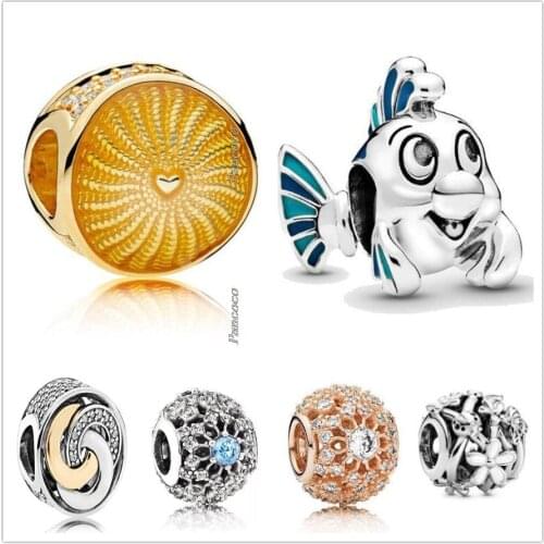 Original 925 Sterling Silver The Little Mermaid Flounder Charm Beads Fit Women Pandora Bracelet & Necklace Jewelry