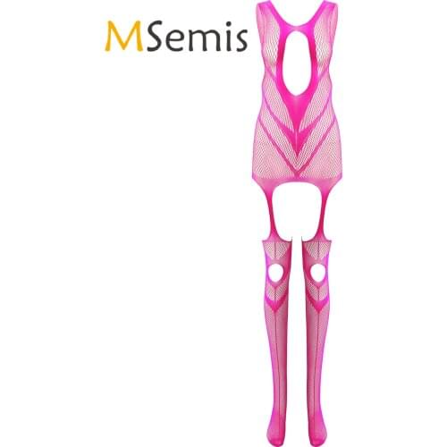 Womens Lingerie Crotchless Bodysuit See-through Keyhole Bodystocking Hollow Out Transparent Mesh Sleeveless Stretchy Nightwear