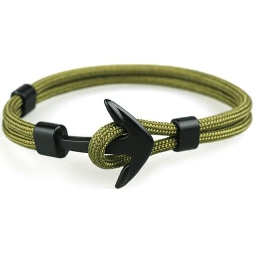 1 Pcs Sell Fashion ID Bracelets Black Color Anchor Men Survival Rope Chain Bracelet Male Wrap Metal Sport Hooks