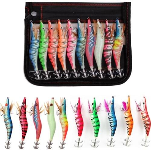 10Pcs/Bag New Squid hook Wood Shrimp Jigs bait 12g-21g Artificial Baits 3D Eyes Luminous Cuttlefish Octopus hooks lure fishing