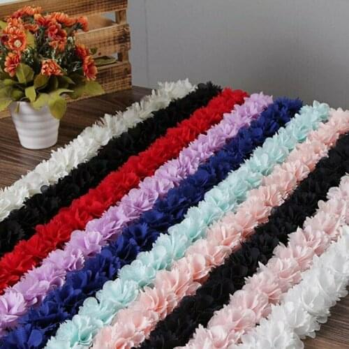 2 Yard Colorful Chiffon 3D Solid Cluster Flowers Lace Trim Lace Dress Decoration Lace Fabric Applique Trimming Sewing Supplies