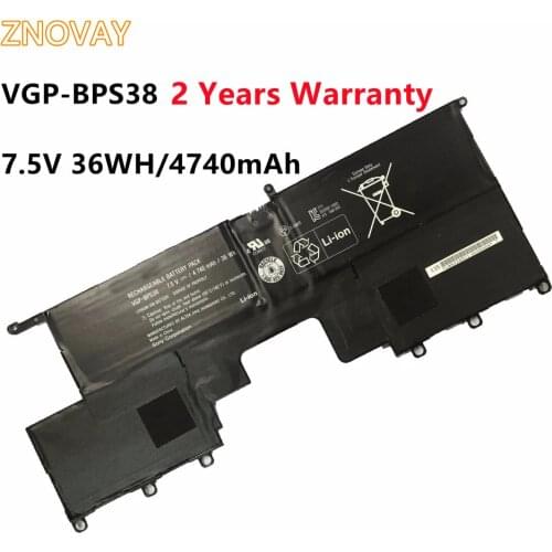 ZNOVAY VGP-BPS38 Laptop Battery For SONY VAIO PRO11 PRO13 SVP1321BPXB SVP13216PG SVP132A1CM SVP11217SCS BPS38 7.5V 36WH/4740mAh