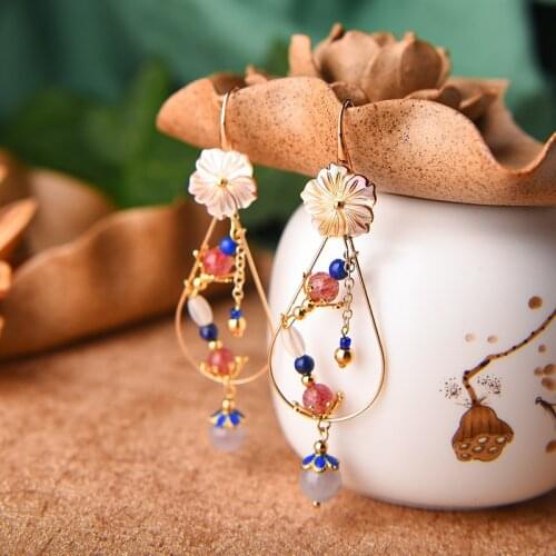 BOEYCJR Ethnic Vintage Stone Bead Shell Flower Dangle Earrings Fashion Jewelry Elegant Drop Earrings For Women Gift 2019
