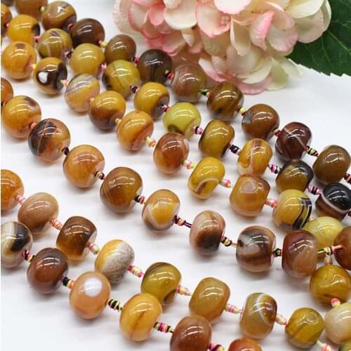 1 strands/lot Smooth Round oval yellow pattern agate natural stone beads For DIY Necklace Bracelet Woman Gift Jewelry Making 15"