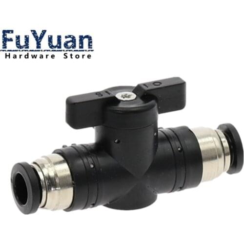 Black Pneumatic Push In Quick Joint Connector Hand Valve To Turn Switch Manual Ball Current Limiting BUC 4mm 6mm 8mm 10mm 12mm
