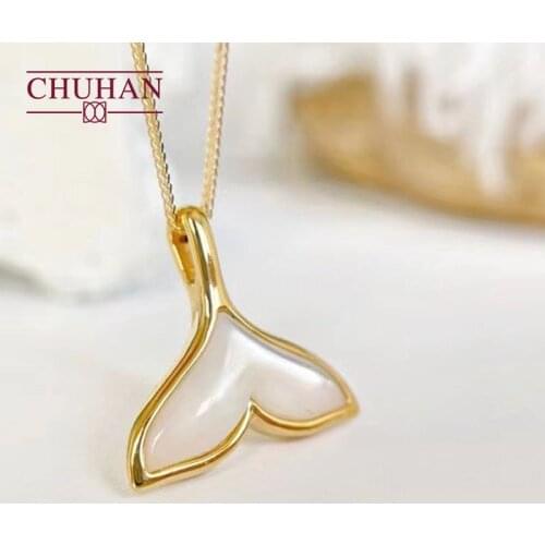 CHUHAN 18K Gold White Shellfish Tail Pendant Pure AU750 Temperament Fish Tail Pendant Clavicle Chain Fine Jewelry for Woman