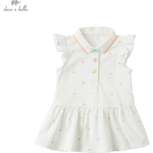 DBZ17812 dave bella summer baby girls cute love print dress children fashion party dress kids infant lolita clothes