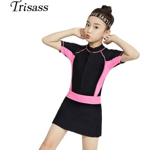 Trisass 2021 New Two Piece Skirt Swimsuit For Girls One Piece Short Pants Bathing Suit Childrens Swimwear Kids Bodysuit