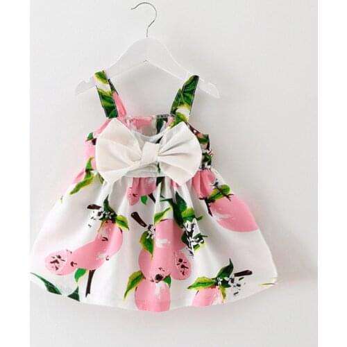 #EW Lemon Printed Sleeveless Bow Dress Summer Suspender A-line Baby Girl Clothes Princess Cute Dress Infant Outfit ropa niña