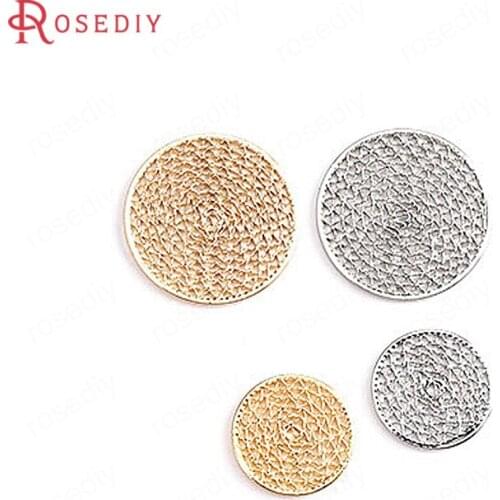 F281)6 pieces 15mm 22mm 24K Gold Color Brass Mesh Pattern Round Charms Pendants High Quality Diy Jewelry Findings Accessories