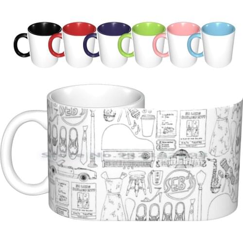 La La Land Flatlay Illustration Black & White Line Drawing Ceramic Mugs Coffee Cups Milk Tea Mug La La Land Music Musical