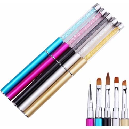 1PC Rhinestone Metal Kolinsky Acrylic Nail Art Sculpture Carving Brush Liquid Powder Flower Shaping Painting Bead Dotting Brush