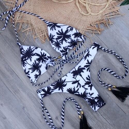 Palmtree Push Up Bikini Set String Swimwear Halter Biquini Mini Micro Thong Bikinis 2019 Bathing Suit Bodysuits Bandage Swimsuit