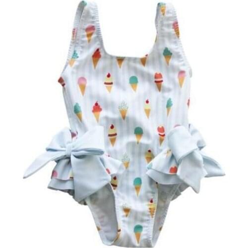 Toddler Kid Baby Girl Swimwear Ice Cream Bow Bikini Swimsuit Swimming Clothes White 2-3T One-Pieces Soft Swimwear