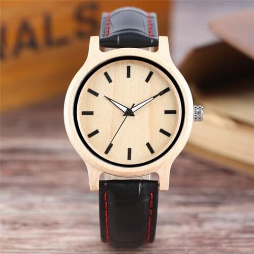 Minimalist Maple Wood Watch Simple Men Women Casual Wooden Wristwatch Soft Leather Strap Special Couples Watches Bamboo Clocks