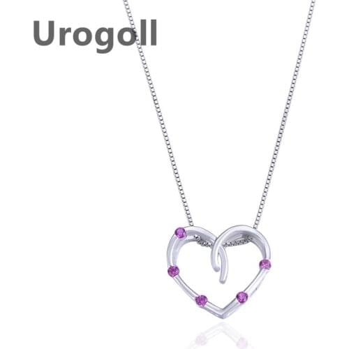 Fashion Women Pure 925 Sterling Silver Necklaces Clavicle Rose Gold Heart Shape Zircon Pendant Necklaces Chain For Girl Gift