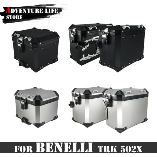 Motorcycle Black Silver Panniers Top Case Aluminum Saddlebag Rack Luggage Box Bracket For Benelli TRK502X TRK 502 X 502X