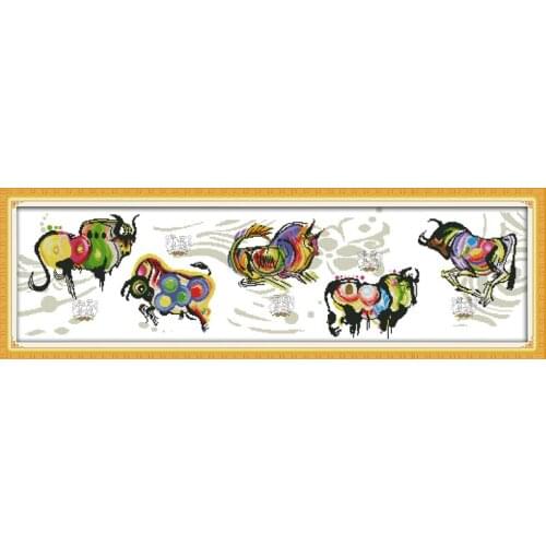 Five cattles bring blessing cross stitch kit print canvas stitching embroidery DIY handmade needlework