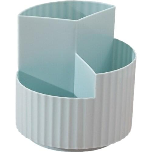 Desktop Pen Holder 360-Degree Rotating Makeup Brush Desk Organizer 3 Compartments Pen Cup Utensil Household Desktop Pen