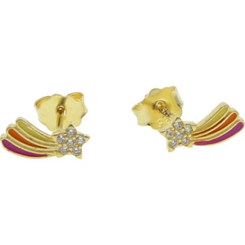 Neon colorful enamel 925 sterling silver shooting star stud earring minimal delicate gold Vermeil women jewelry