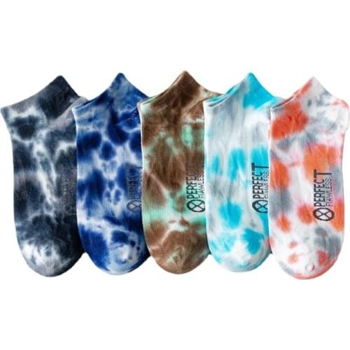 Tie-dye letters boat socks printed men summer color fashion Harajuku female gradient short socks thin breathable cotton socks