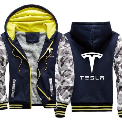 2021 Fashion New Mens jacket winter Warm Slim velvet thickening Tesla Car Logo Print Sweatshirt Male Clothing