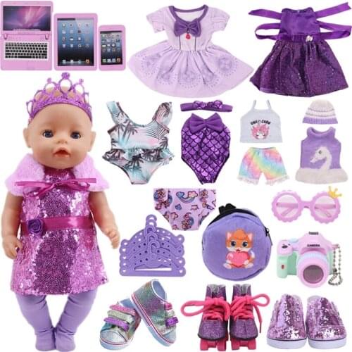Doll Clothes Purple Series Dsiney Mermaid Dress Shoes For 18 Inch American&43CM Reborn Baby New Born Doll ,Girls Russia Toy DIY