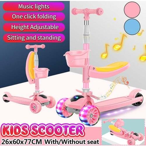 3-10 years old Kid Adjustable Kick Scooter Foldable Seat Flashing 3 wheels Step Scooters Children City Roller Skateboard Gifts