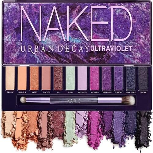 Naked UV Eyeshadow Palette Set Velvet 12 Vivid Neutral Shades Purple Pop-Super Blend Pigment Rich Color With Mirror Makeup Brush