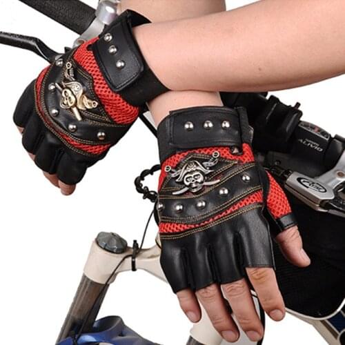 Breathable Skull Metal Fingerless Gloves Men Women Riding Mittens Hip Hop Skulls Outdoor Sports Male Bike Cycling Bicycle Gloves