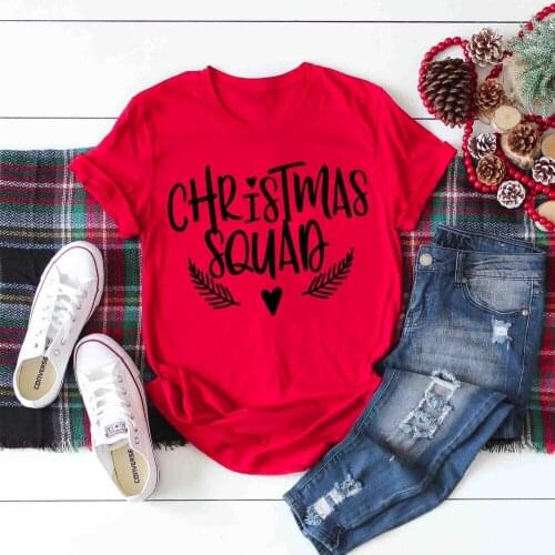 Christmas Squad Shirt funny graphic gift T-Shirt for Women Family Christmas Tee Group cotton casual grunge party tops- K127