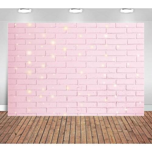 Pink Brick Wall Backdrop Warm White Light Pink Happy Birthday Backdrop for Girl Pricess Baby Shower Background Kids Birthday