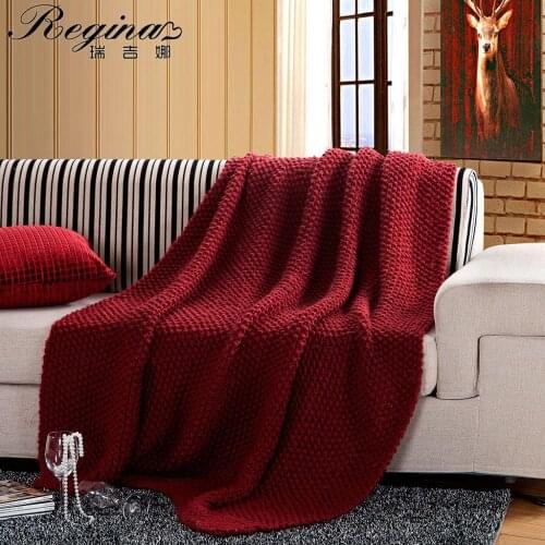Regina Brand Wine Gray Mossstitch Wool Blanket Fashion Home Decor Chunky Knit Blanket Soft Sofa Bed Thick Casual Throw Blanket