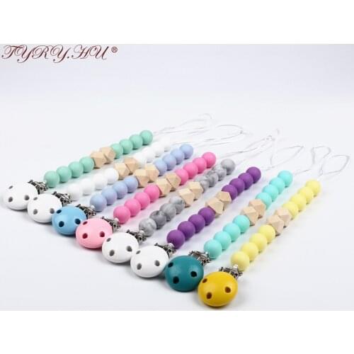 TYRY.HU Silicone Teether Pacifier Clip Baby Teething Toys Flower Beads BPA Free Necklace Baby Carrier Holder Soother Short Chain
