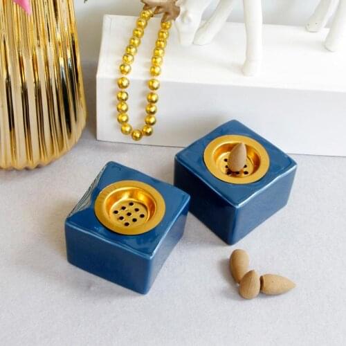 Middle East European blue square ceramic incense burner