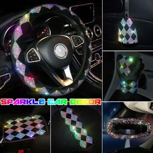 Universal Crystal Car Seat Belt Cover Pad Neck Pillow Diamond Bling Bling Steering Wheel Cover Auto Interior Accessories