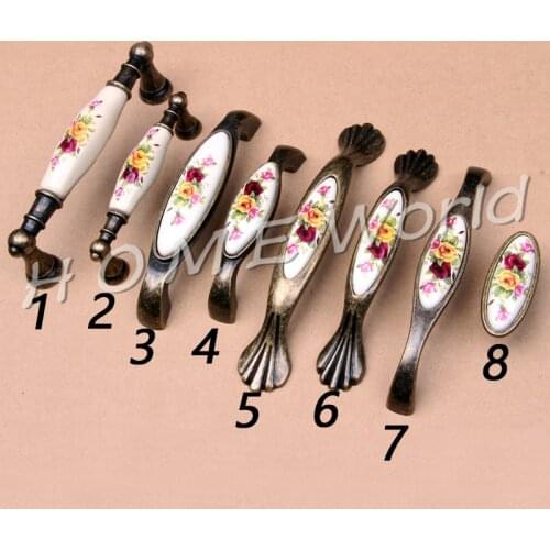 10Pcs/Lot Fashion Vintage Bronze Ceramic Door Handles Drawer Closet Pull Knobs Kitchen Chinoiserie Furniture Accessories