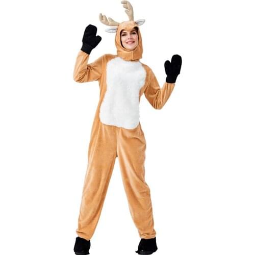 Adult Women Santa Claus Elk Costume Christmas New Year XMAS Brown Jumpsuit Fancy Dress