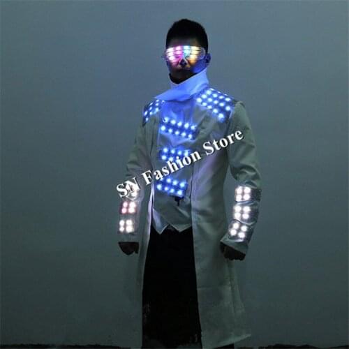 LZ43 Colorful led light costumes ballroom dance MJ jacket coat party club wears stage clothes luminous glowing glasses show dj