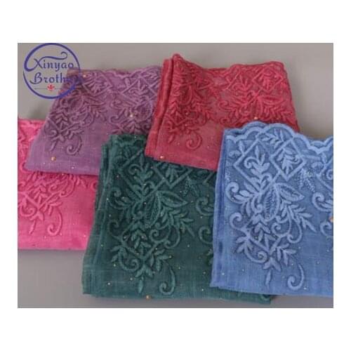 85x185cm Ladies Fashion Plain Lace Pearl Cotton Scarf Shawl Autumn High Quality Pashmina Cachecol Bufandas Mujer Muslim Hijab