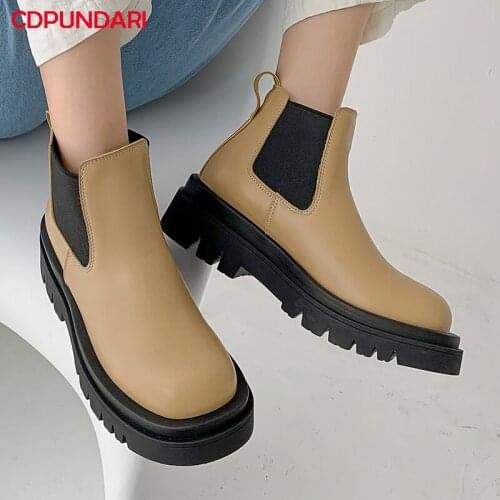 Women White Black Flat Platform Ankle Boots Chelsea Ladies Autumn Winter Chunky Short Boots Shoes Bottes Plateforme Femme